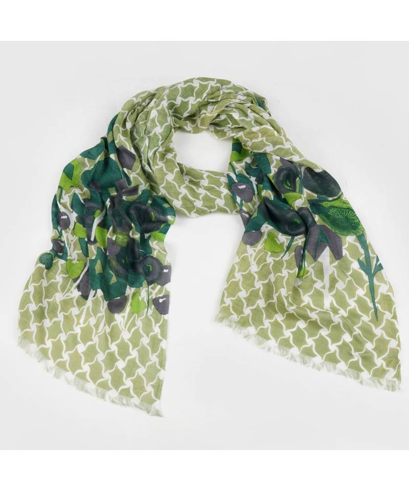 Bali Hai by Pashma  Multi green floral print design Pashmina Scarf