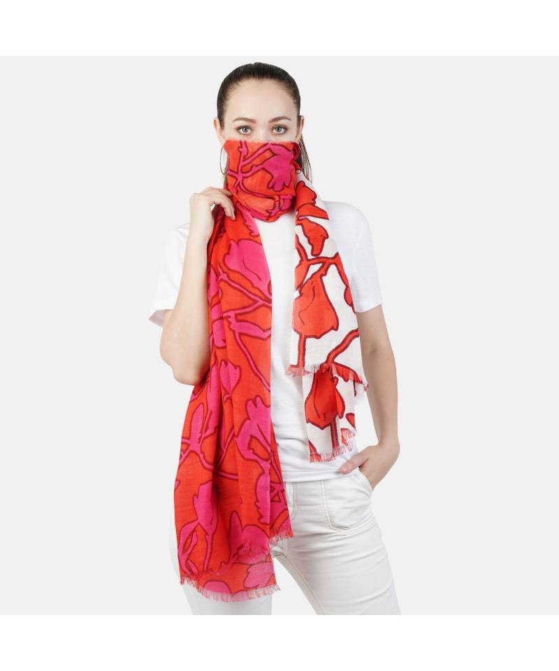 Bali Hai by Pashma  Red floral print design Pashmina Scarf