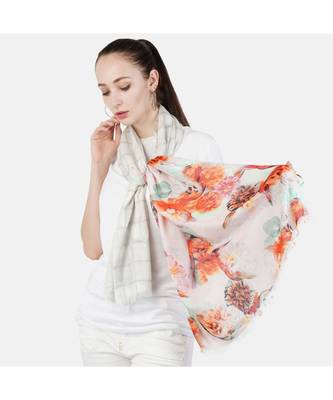 Bali Hai by Pashma pink orange abstract print design Pashmina Scarf 3