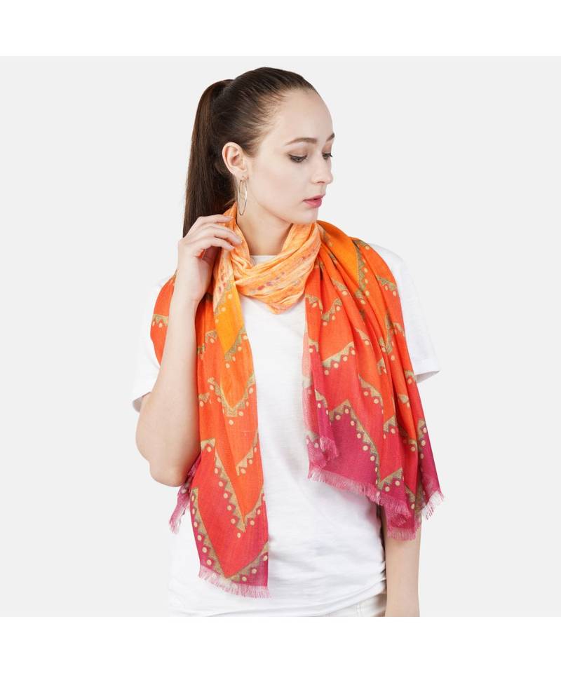 Bali Hai by Pashma Orange abstract print design Pashmina Scarf