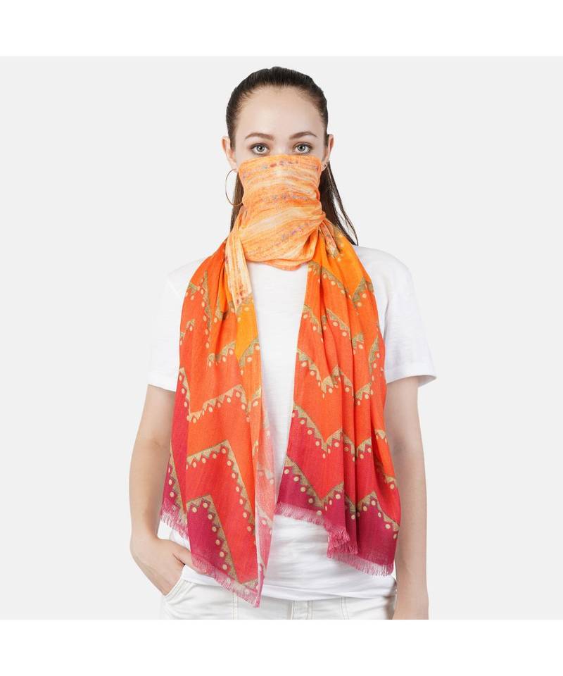 Bali Hai by Pashma Orange abstract print design Pashmina Scarf
