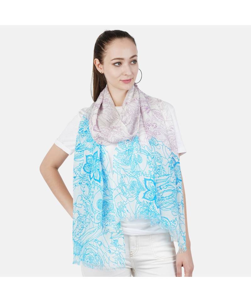 Bali Hai by Pashma  Sky blue floral print design Silk Scarf