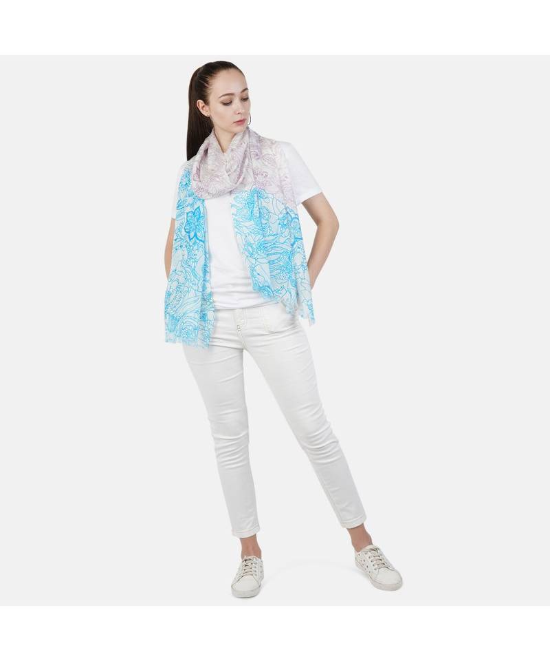 Bali Hai by Pashma  Sky blue floral print design Silk Scarf