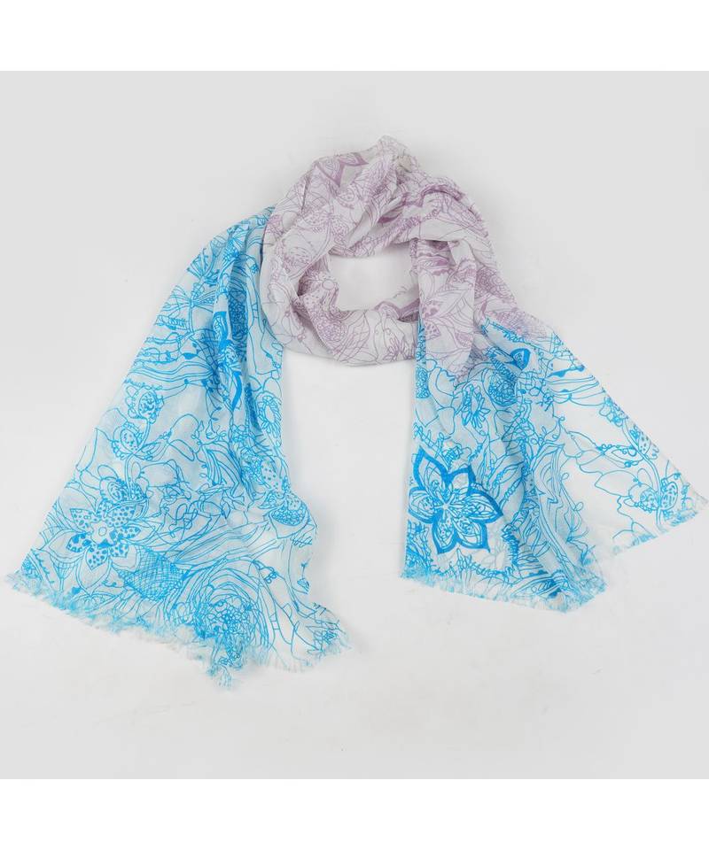 Bali Hai by Pashma  Sky blue floral print design Silk Scarf