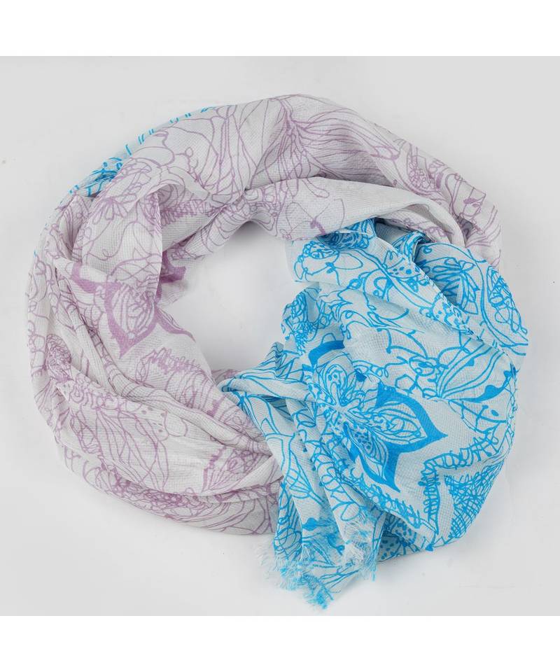 Bali Hai by Pashma  Sky blue floral print design Silk Scarf