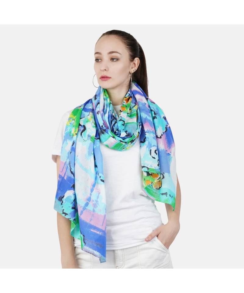 Bali Hai by Pashma  Blue multi floral print design scarf
