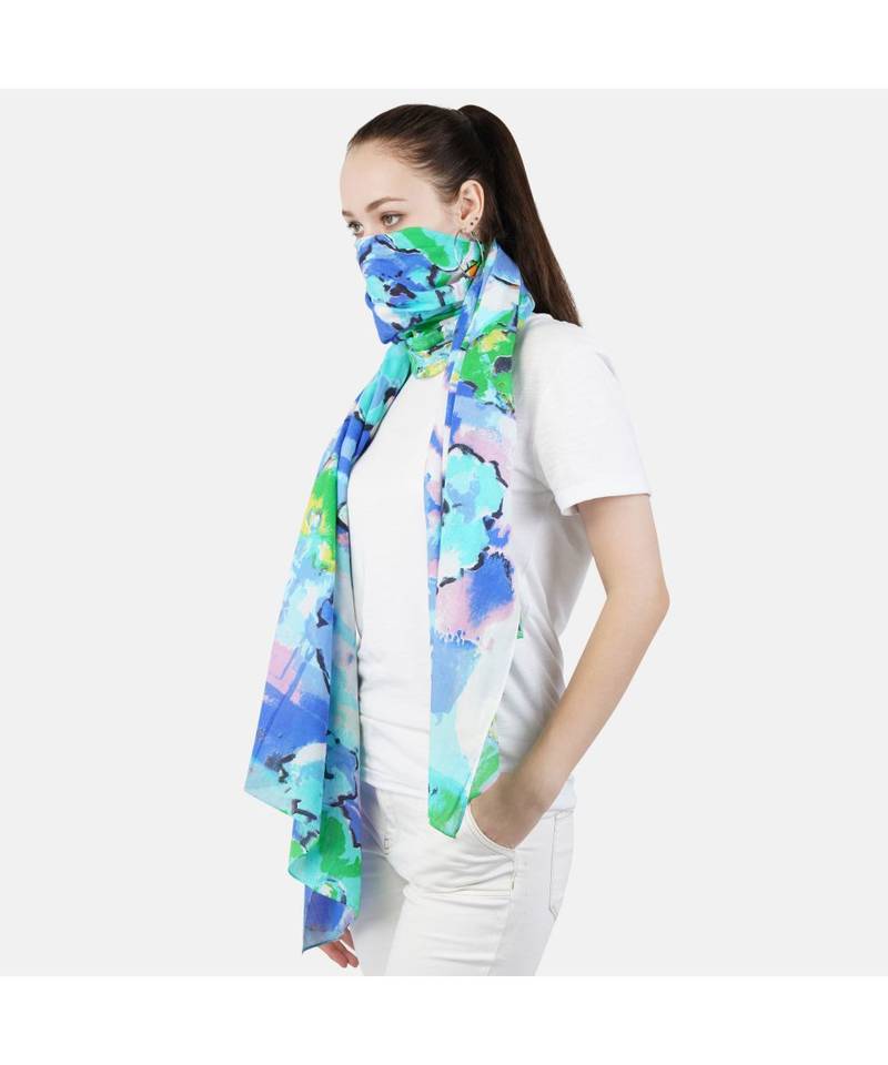 Bali Hai by Pashma  Blue multi floral print design scarf