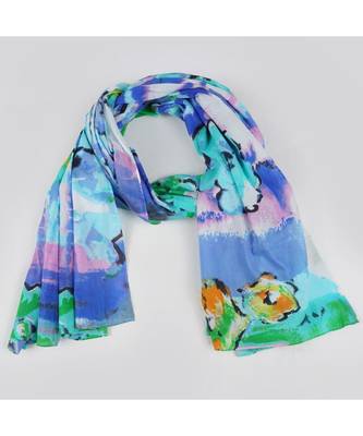 Bali Hai by Pashma  Blue multi floral print design scarf 4