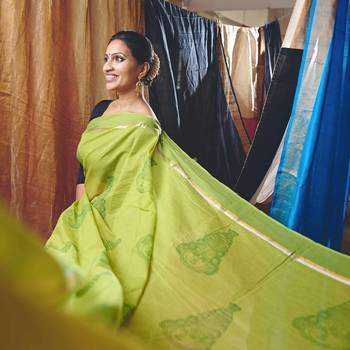 Kathakali Kerala Motif on Green Cotton Saree  2