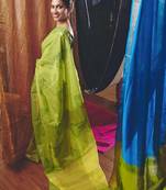 Kathakali Kerala Motif on Green Cotton Saree 