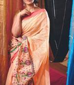 Kathakali Design Block Print on Apricot Cotton Saree