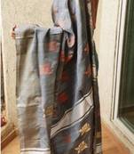 Butterfly Silk Designer Charcoal Grey Handwoven Saree