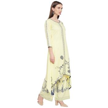 Yellow printed rayon kurtas-and-kurtis 3