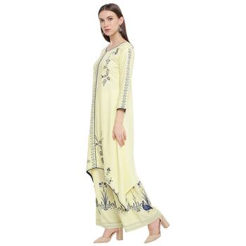 Yellow printed rayon kurtas-and-kurtis 4
