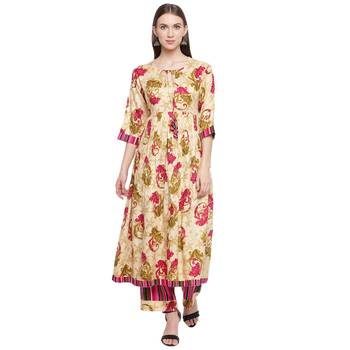 Beige printed rayon kurtas-and-kurtis 1