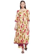 Beige printed rayon kurtas-and-kurtis