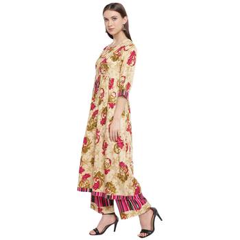 Beige printed rayon kurtas-and-kurtis 4