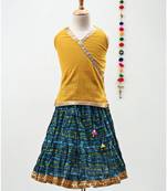 Green and Yellow cotton Lehenga with a Halter neck choli and a golden lace