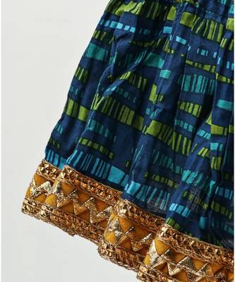 Green and Yellow cotton Lehenga with a Halter neck choli and a golden lace 5
