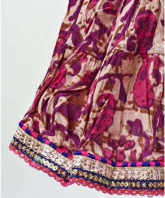 Pink cotton Paisley printed Lehenga with a halter neck choli and golden lace 4