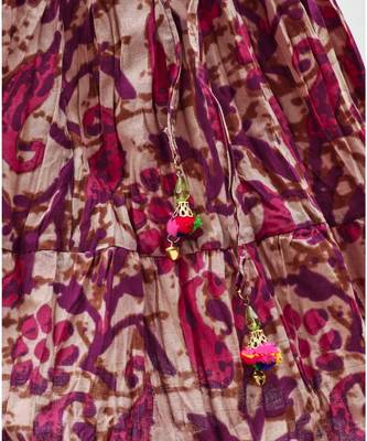 Pink cotton Paisley printed Lehenga with a halter neck choli and golden lace 5