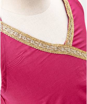 Pink cotton Paisley printed Lehenga with a halter neck choli and golden lace 6