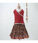 mahroon and red cotton Lehenga with a self print contrast halter neck choli and gota patti lace