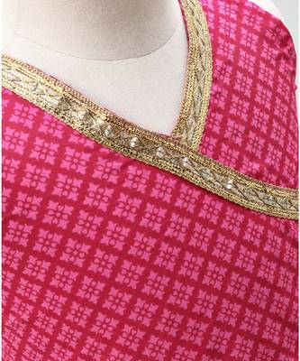 Pink and Blue cotton lehenga with a contrast self print halter neck choli and a golden lace 4