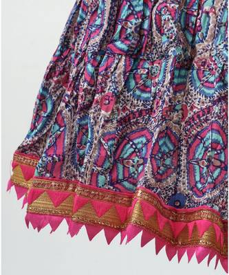 Pink and Blue cotton lehenga with a contrast self print halter neck choli and a golden lace 5