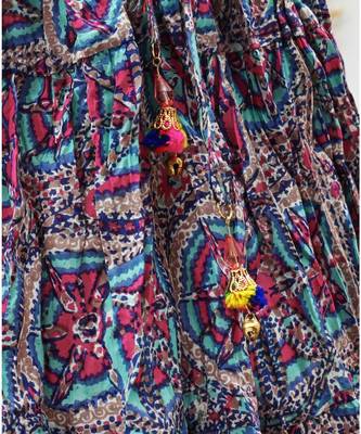 Pink and Blue cotton lehenga with a contrast self print halter neck choli and a golden lace 6