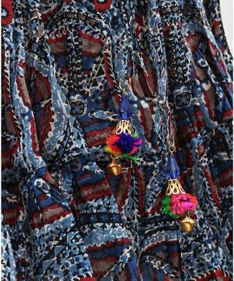 blue and red cotton printed lehenga with a contrast self print halter neck choli and a gold lace 6