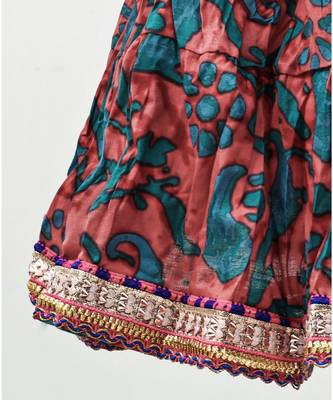 multicolor cotton printed Lehenga with a contrast halter neck choli and a lovely golden  lace 4