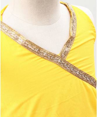 multicolor cotton printed Lehenga with a contrast halter neck choli and a lovely golden  lace 6
