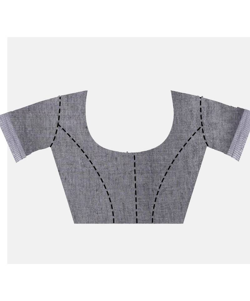 Handcrafted Blackish Silver Tissue Linen saree with Silver zari border