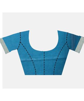 Handcrafted Sky Blue Linen saree with Broad Silver zari border 4