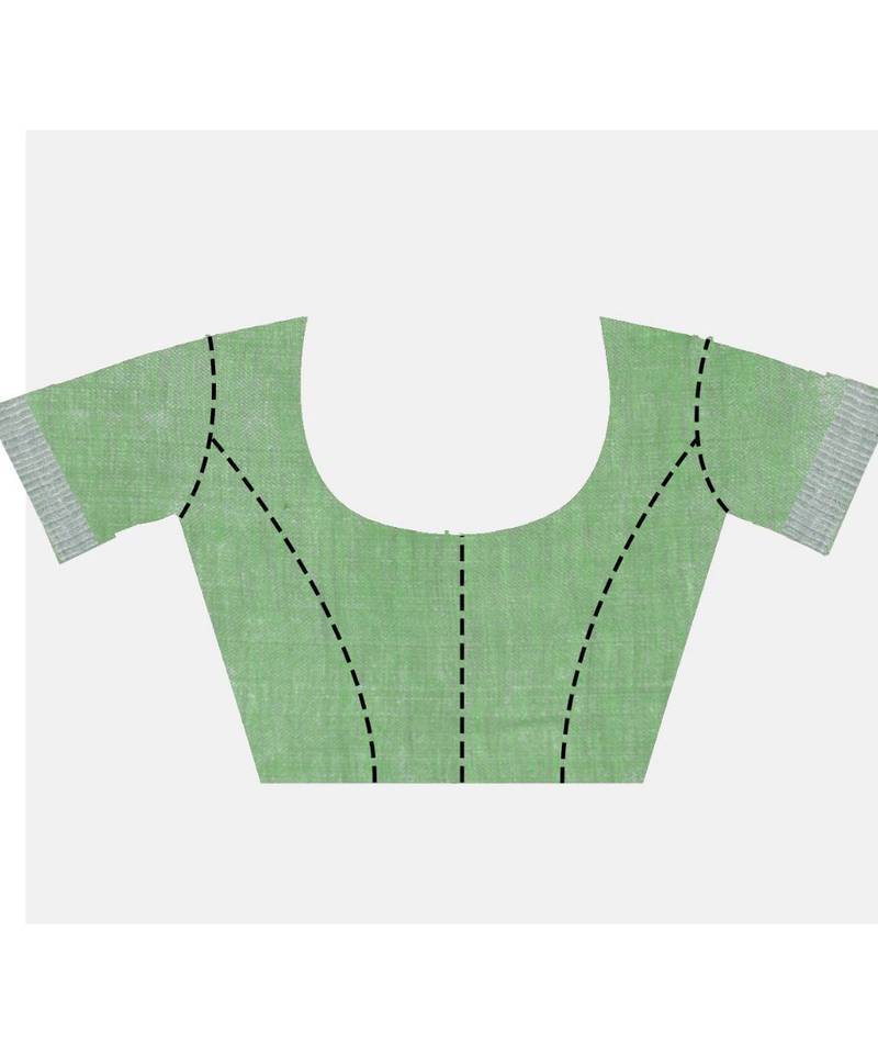 Handcrafted Light Green Silver Tissue Linen saree with silver Zari border