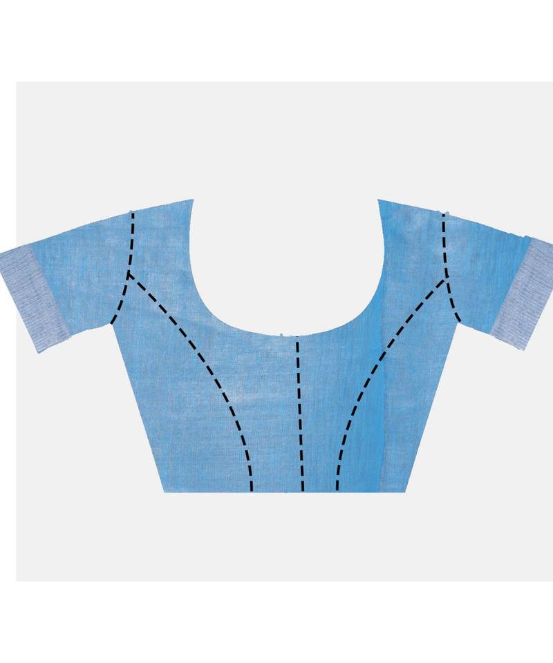 Handcrafted Sky Blue Tissue Linen saree with silver Zari border