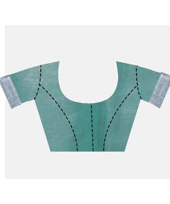 Handcrafted Sea Green Tissue Linen saree with silver Zari border 4