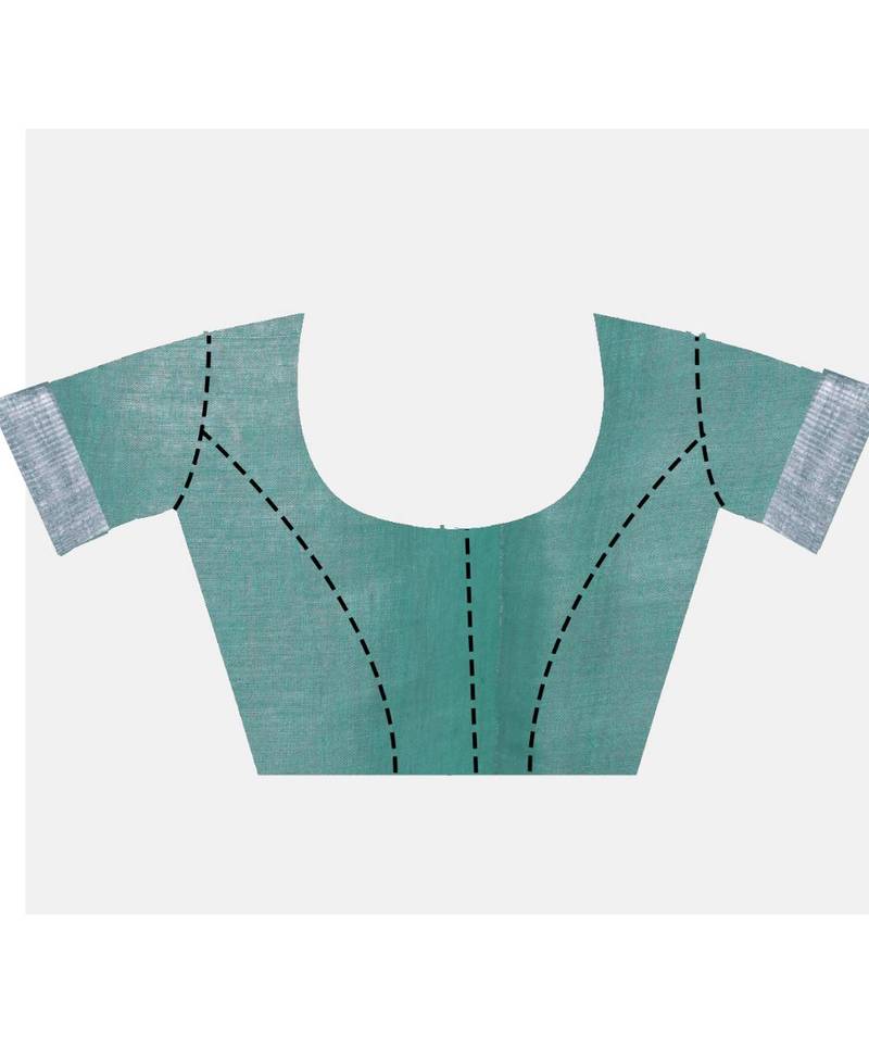 Handcrafted Sea Green Tissue Linen saree with silver Zari border