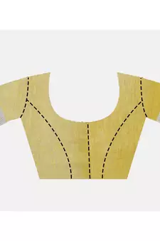 Handcrafted Lemon Yellow Tissue Linen saree with silver Zari border