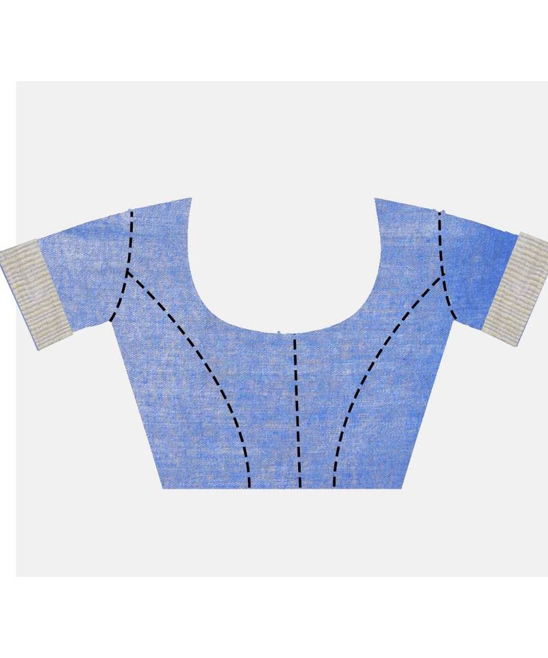 Handcrafted Blue Tissue Linen saree with silver Zari border