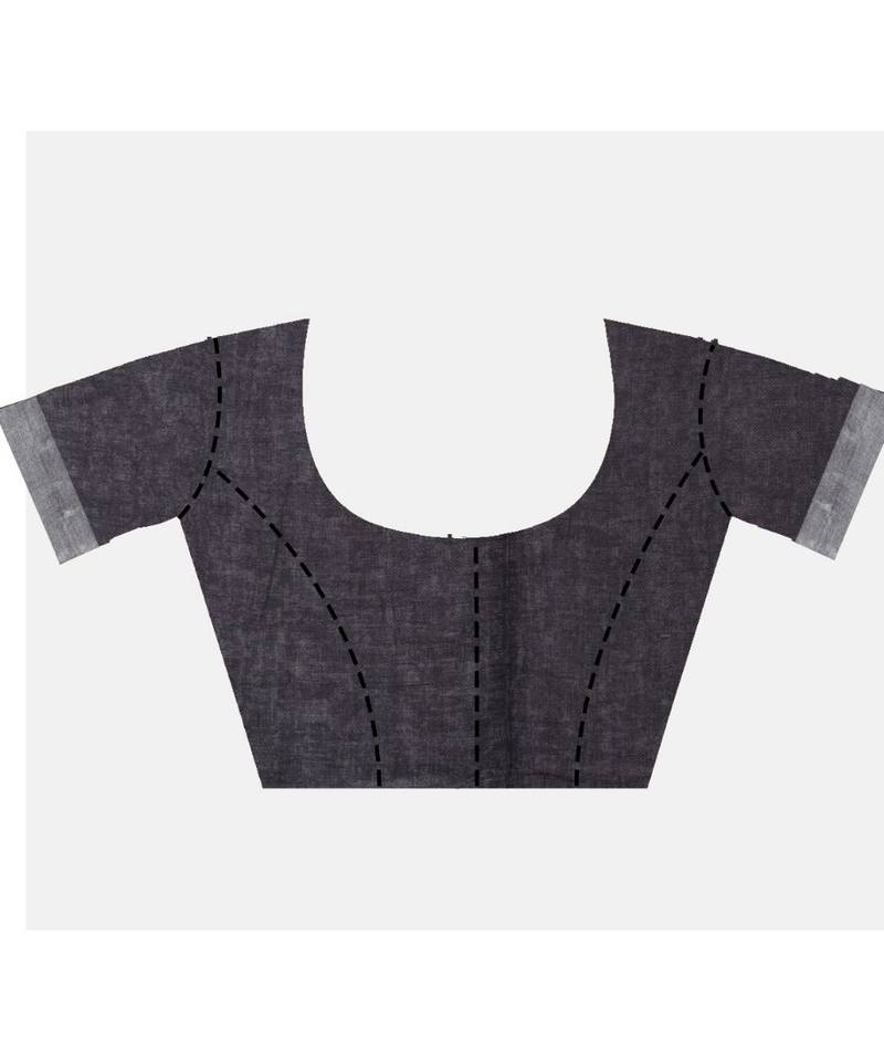 Handcrafted Purple Linen saree with Broad Silver zari border