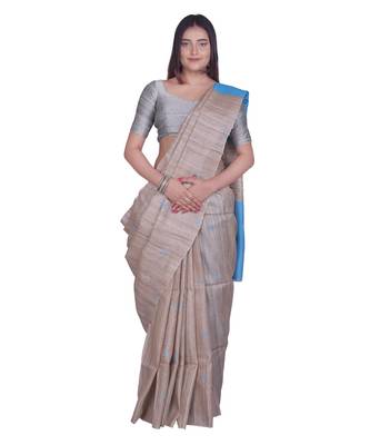 Handcrafted Tussar Ghicha Silk with Blue Shade in Pallu 1