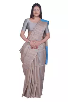 Handcrafted Tussar Ghicha Silk with Blue Shade in Pallu