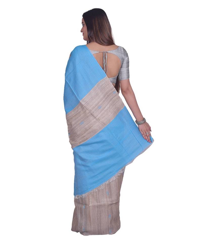 Handcrafted Tussar Ghicha Silk with Blue Shade in Pallu
