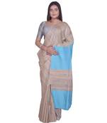 Handcrafted Tussar Ghicha Silk with Light Blue Shade in Pallu