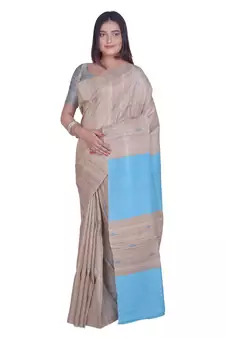 Handcrafted Tussar Ghicha Silk with Light Blue Shade in Pallu