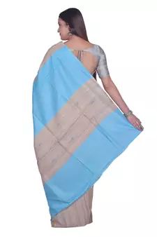 Handcrafted Tussar Ghicha Silk with Light Blue Shade in Pallu