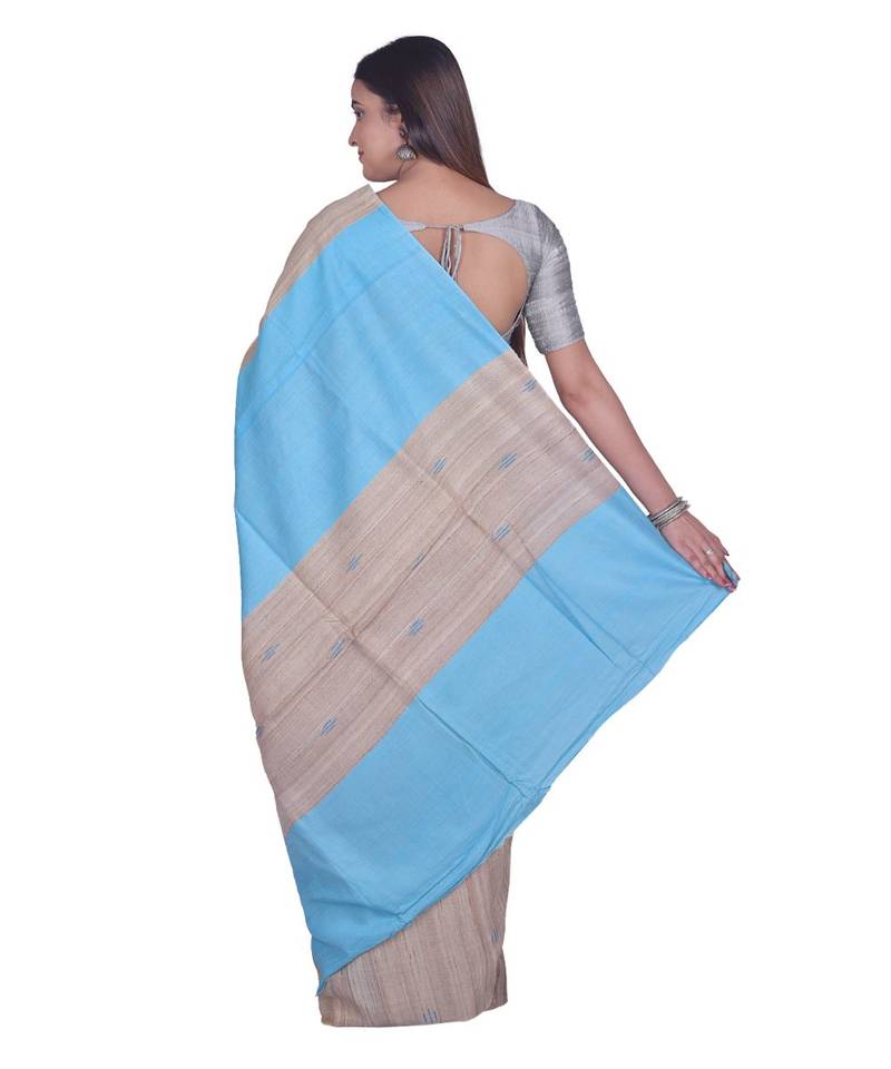 Handcrafted Tussar Ghicha Silk with Light Blue Shade in Pallu