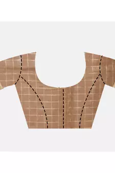 Handcrafted Brown Linen saree with zari small Checkered pattern